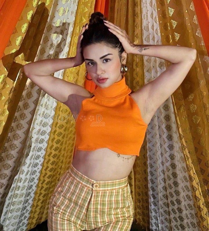 Bombshell Avneet Kaur in a Stylish Orange Sleeveless Crop Top with a High Waist Pants Photos 02