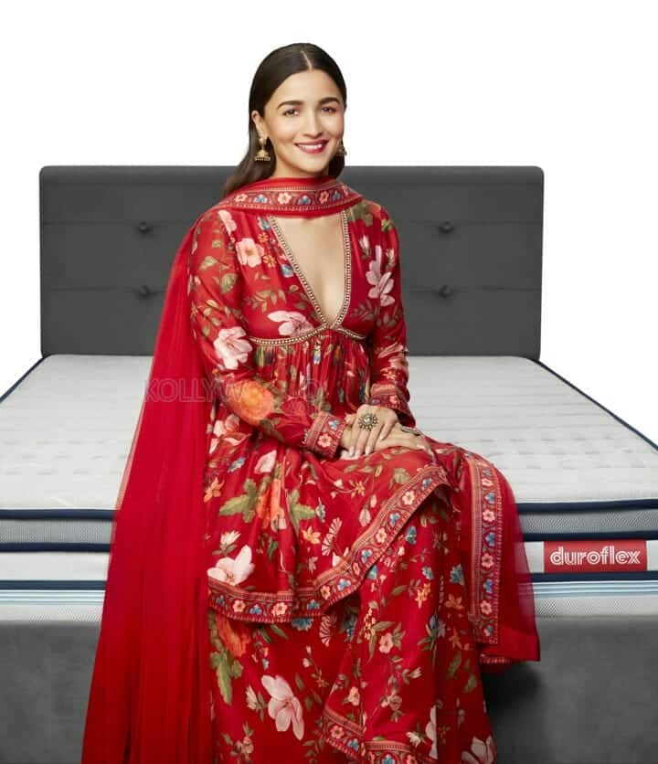 Actress Alia Bhatt in a Red Lehenga on a Duroflex Mattress Photo 01