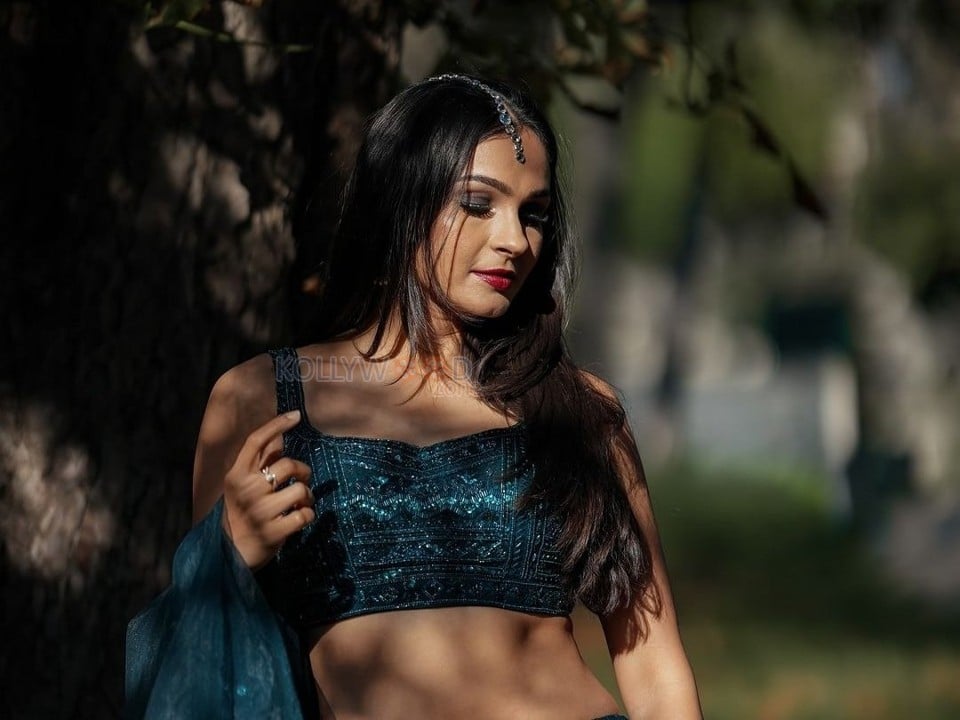 Actress Andrea Jeremiah in an Electric Blue Lehenga at Paris Photos 04