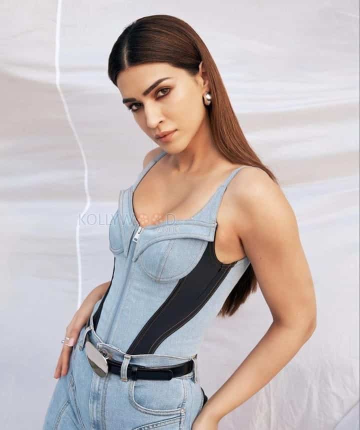 Actress Kriti Sanon in a Denim Zip Bodysuit Photos 02