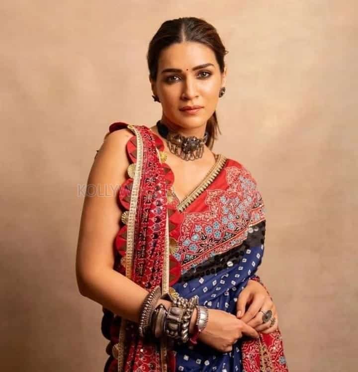 Actress Kriti Sanon in a Red and Blue Saree Photos 01