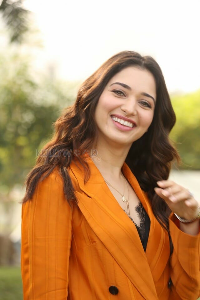 Actress Tamanna Orange Dress Interview Photos