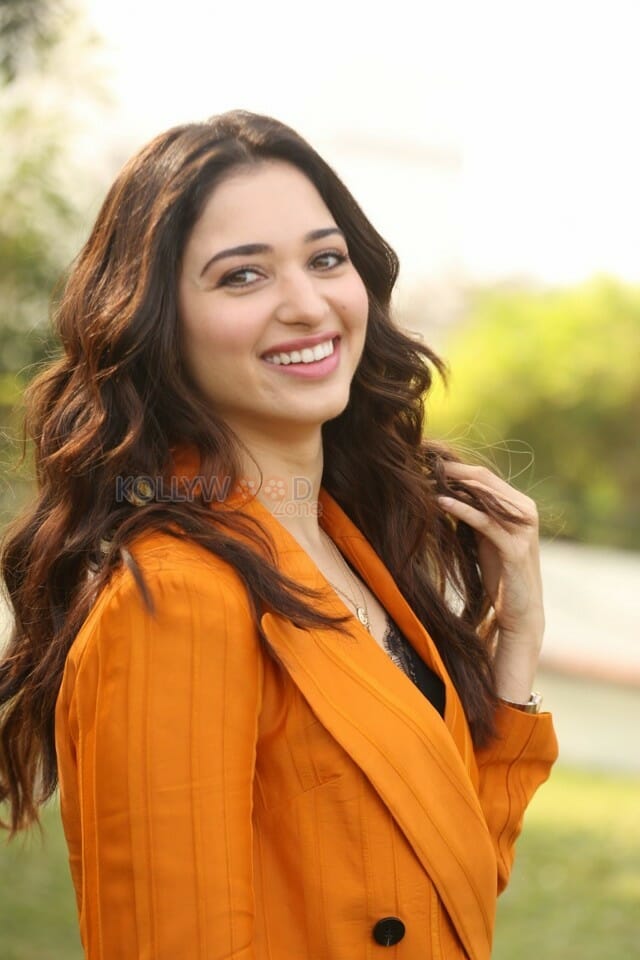 Actress Tamanna Orange Dress Interview Photos