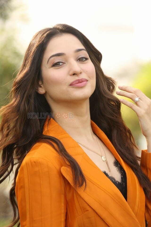 Actress Tamanna Orange Dress Interview Photos