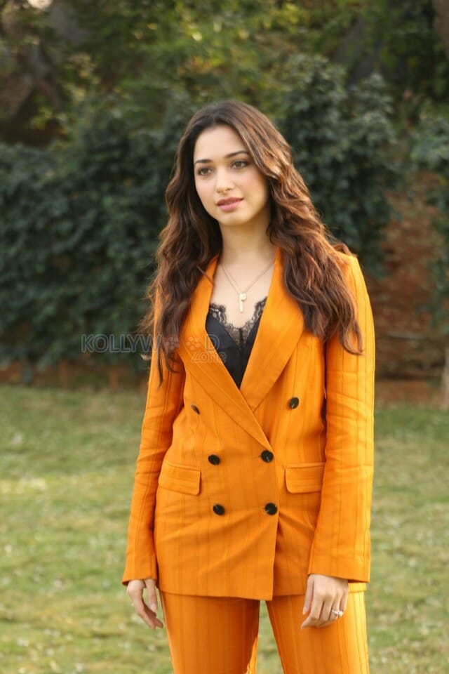 Actress Tamanna Orange Dress Interview Photos