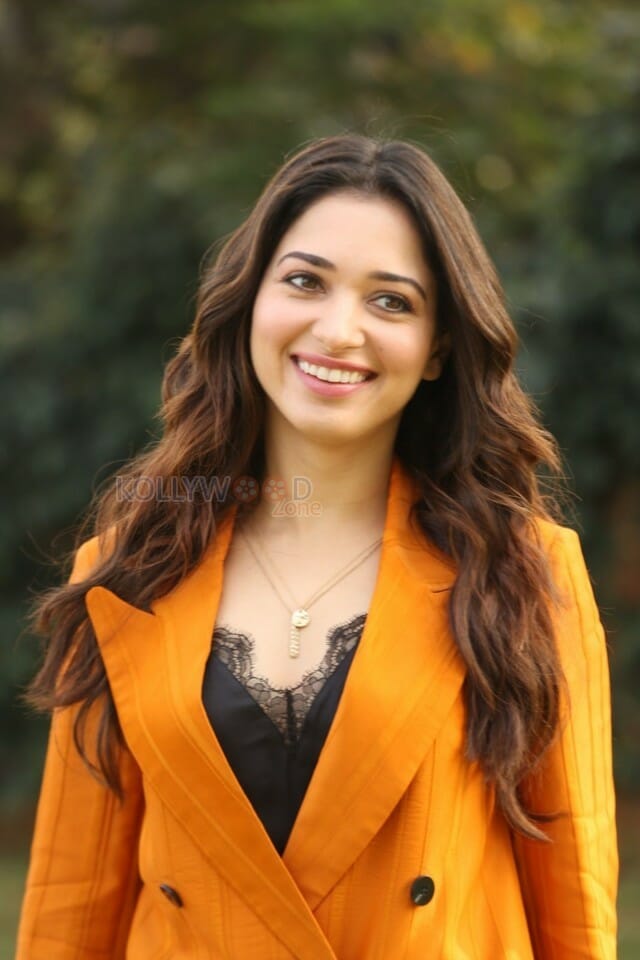 Actress Tamanna Orange Dress Interview Photos