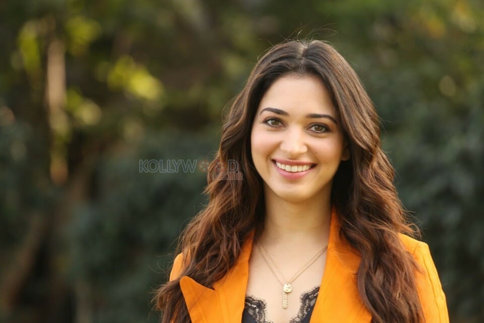 Actress Tamanna Orange Dress Interview Photos