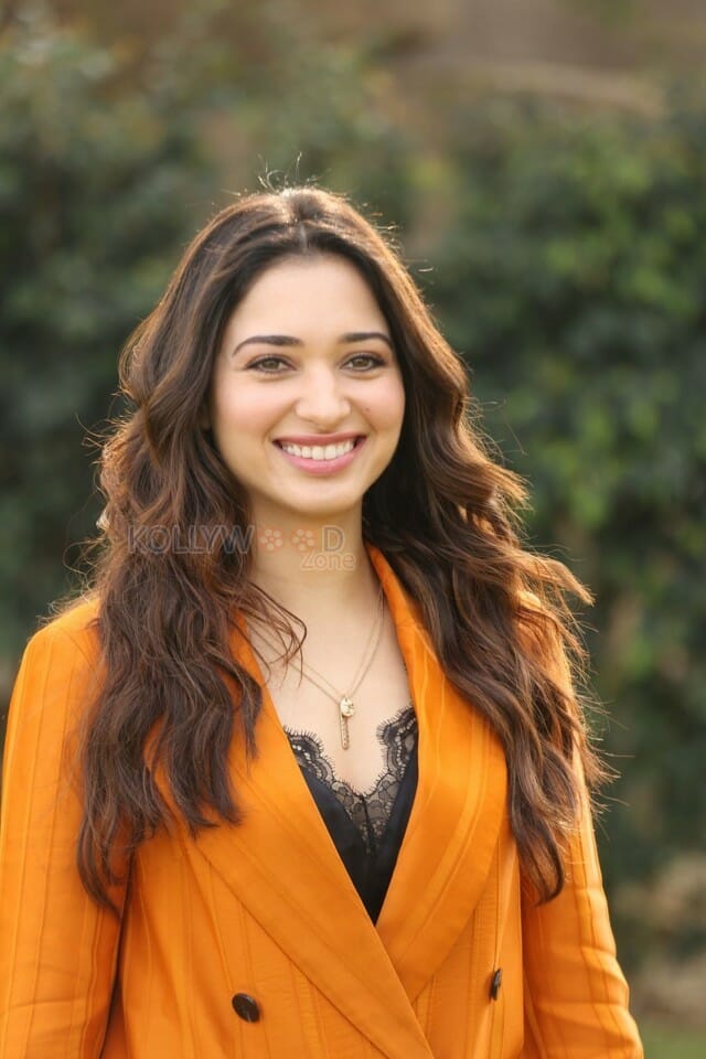 Actress Tamanna Orange Dress Interview Photos