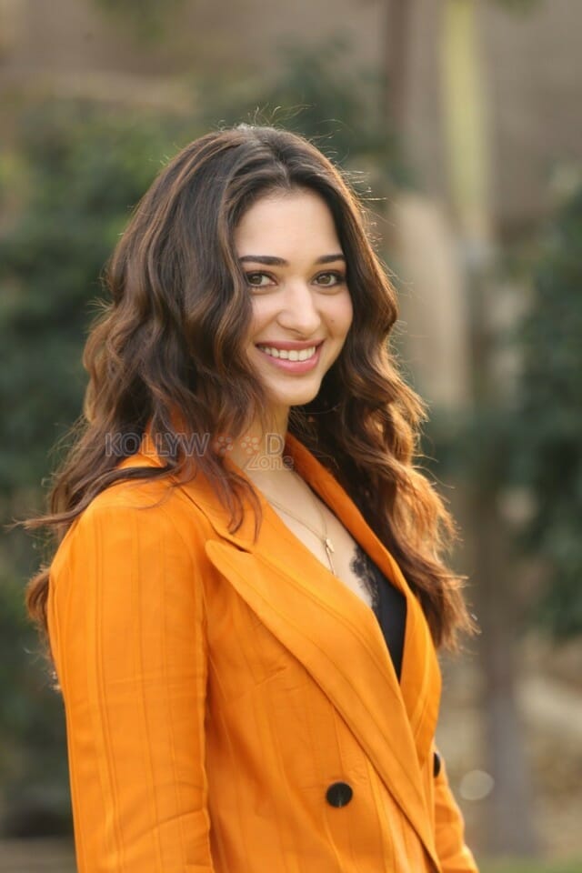 Actress Tamanna Orange Dress Interview Photos