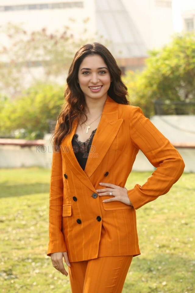 Actress Tamanna Orange Dress Interview Photos