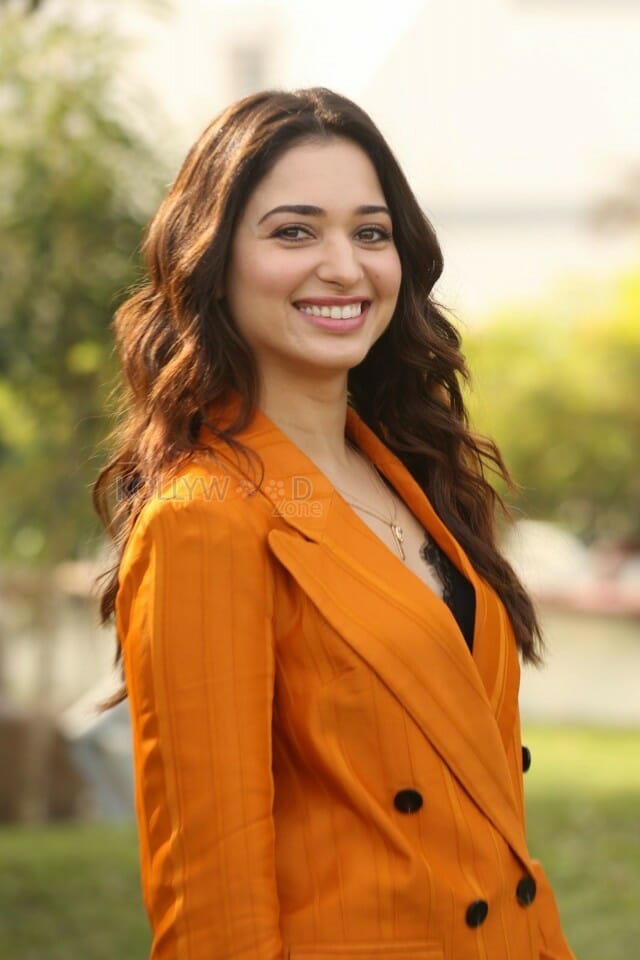 Actress Tamanna Orange Dress Interview Photos