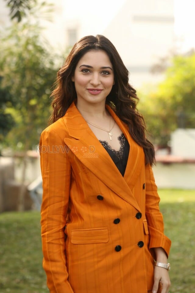 Actress Tamanna Orange Dress Interview Photos