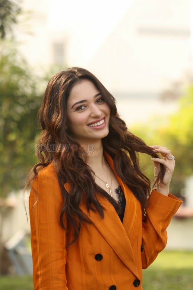 Actress Tamanna Orange Dress Interview Photos