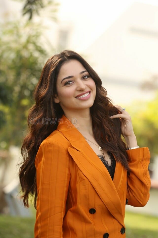 Actress Tamanna Orange Dress Interview Photos