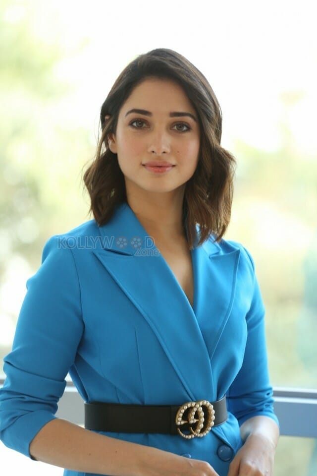 Actress Tamannaah Blue Dress Interview Photos