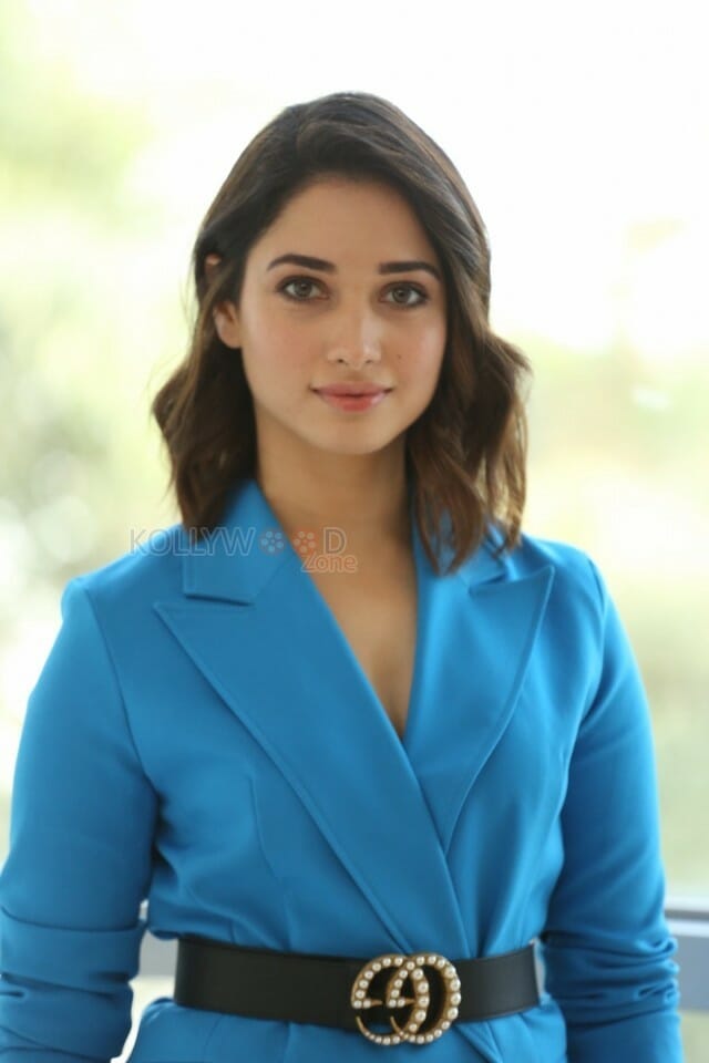 Actress Tamannaah Blue Dress Interview Photos