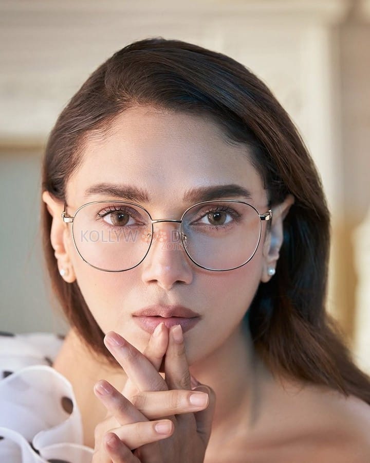 Beautiful Aditi Rao Hydari in a Black and White Polka Dotted Ruffled Off Shoulder Gown with John Jacobs Eyewear Photoshoot Pictures 01