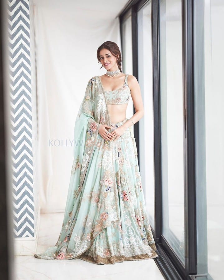 Beautiful Ananya Pandey in a Pastel Blue Floral Lehenga at Anant Ambani and Radhika Merchant Wedding Ceremony Photos 04