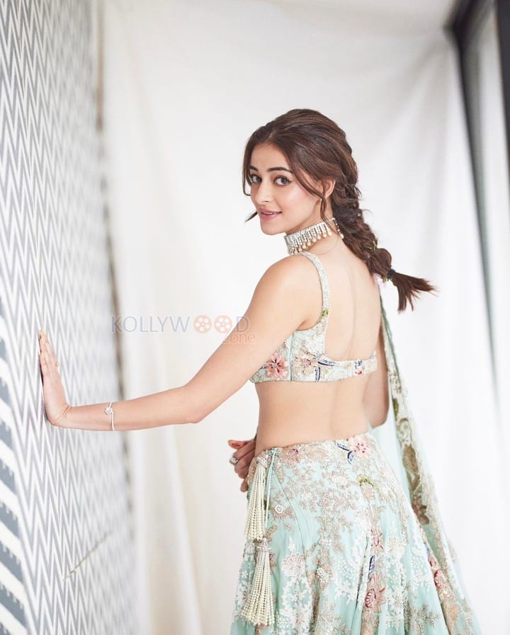 Beautiful Ananya Pandey in a Pastel Blue Floral Lehenga at Anant Ambani and Radhika Merchant Wedding Ceremony Photos 06