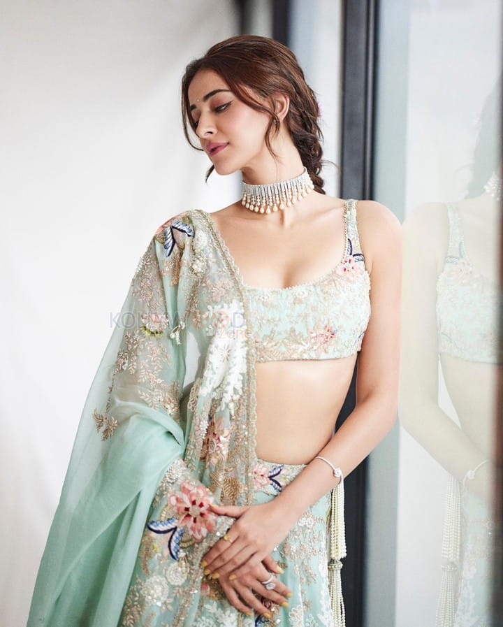 Beautiful Ananya Pandey in a Pastel Blue Floral Lehenga at Anant Ambani and Radhika Merchant Wedding Ceremony Photos 08