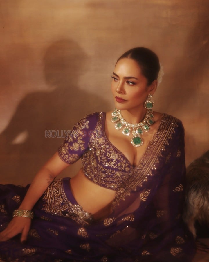 Beautiful Esha Gupta in a Purple Lehenga Pictures 02