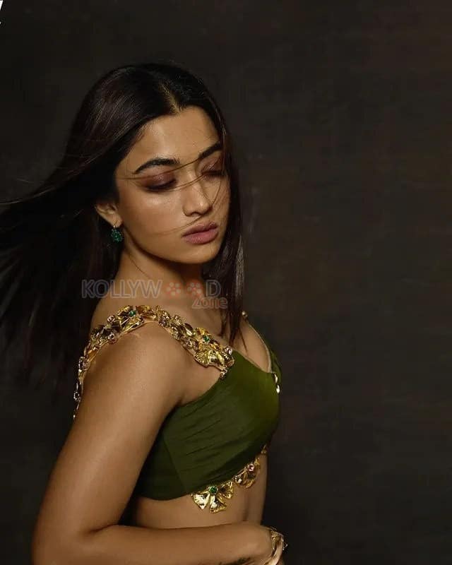 Beautiful Indian Actress Rashmika Mandanna in an Olive Green Lehenga Photos 02