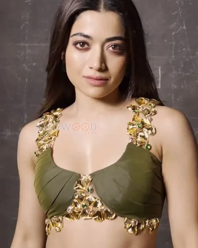 Beautiful Indian Actress Rashmika Mandanna in an Olive Green Lehenga Photos 06