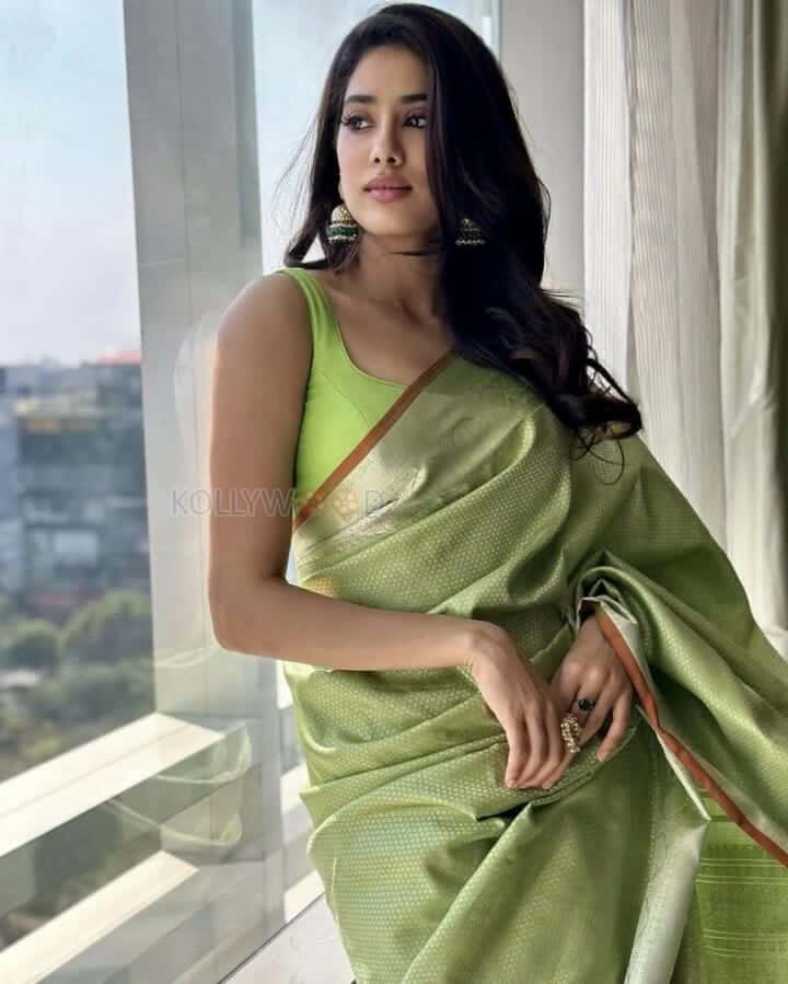 Beautiful Janhvi Kapoor in a Pista Green Silk Saree Photos 02