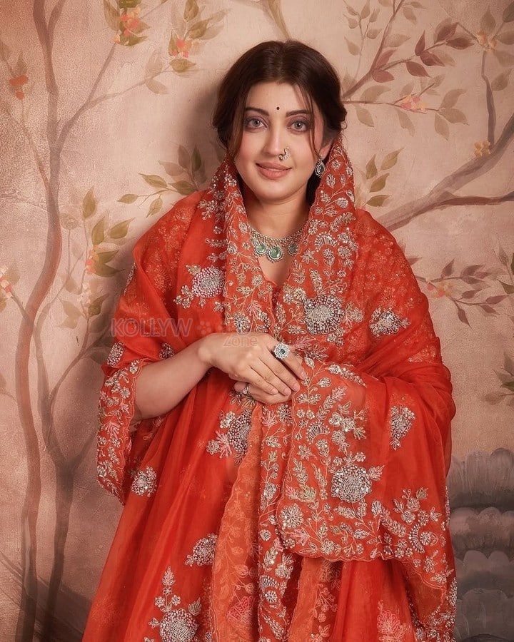 Beautiful Pranitha Subhash in an Orange Organza Lehenga with an Embroidered Blouse Photos 03