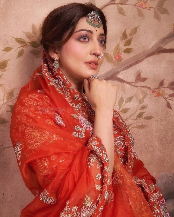 Beautiful Pranitha Subhash in an Orange Organza Lehenga with an Embroidered Blouse Photos 06