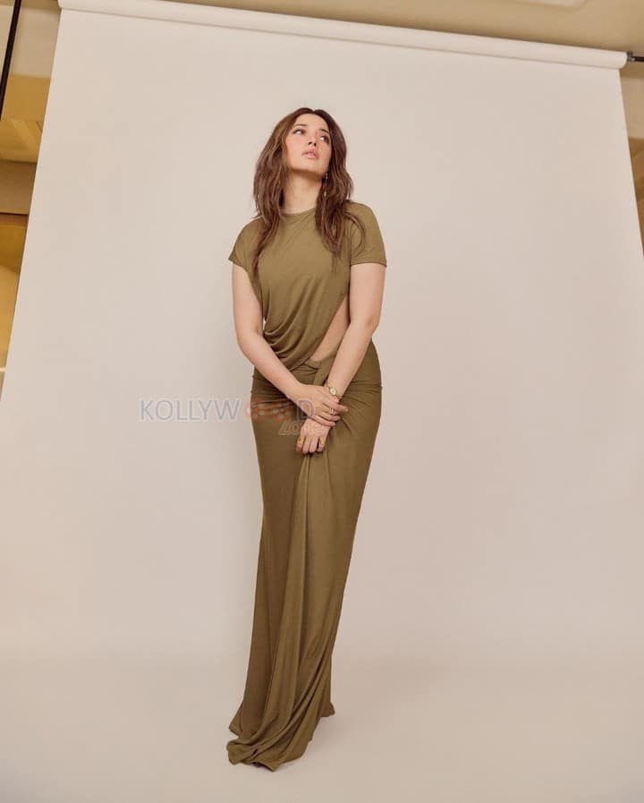 Beautiful Tamannaah Bhatia in an Olive Cut Out Dress Photos 01