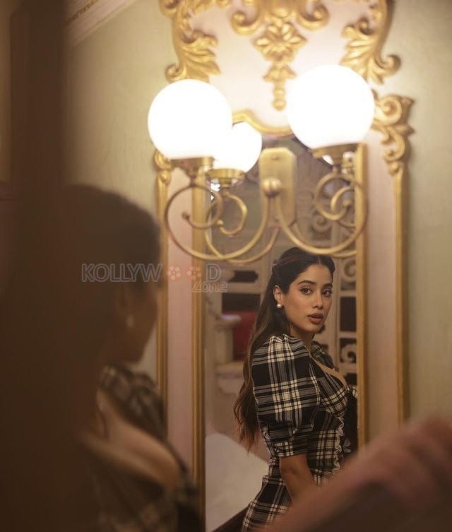 Bollywood Actress Janhvi Kapoor in a Checkered Mini Lace Up Dress Photos 10