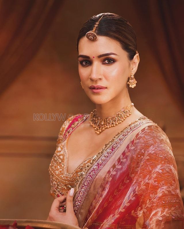 Captivating Kriti Sanon in a Pink Anarkali with Golden Tissue Dupatta Photoshoot Pictures 04