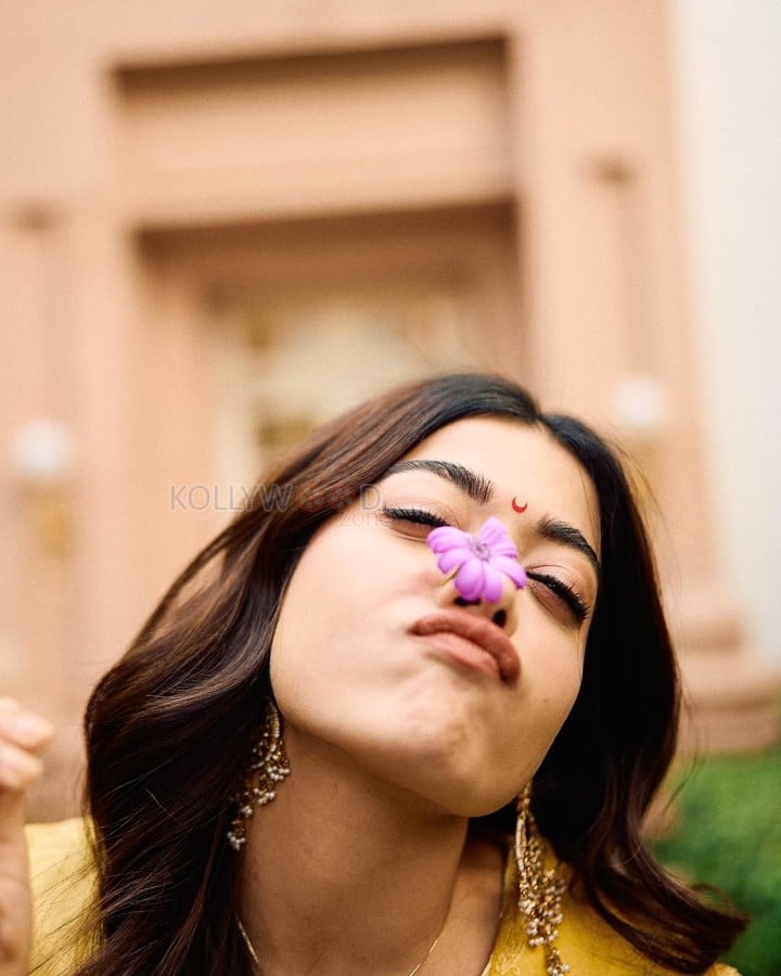 Chhaava Actress Rashmika Mandanna Cute in a Yellow Salwar Photos 01