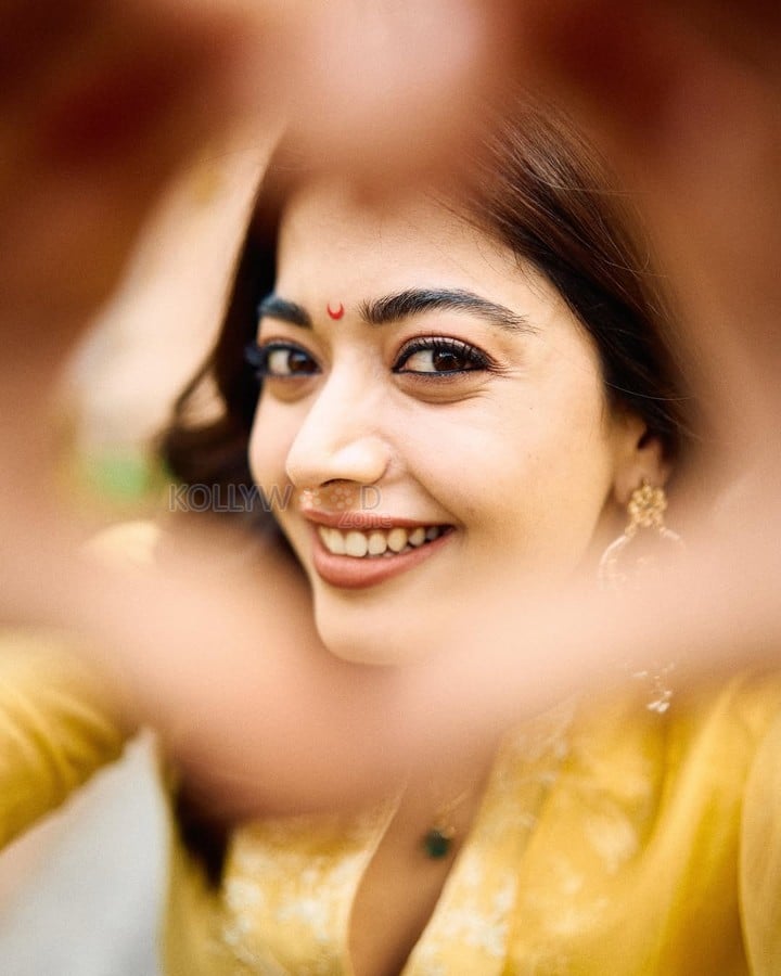 Chhaava Actress Rashmika Mandanna Cute in a Yellow Salwar Photos 03