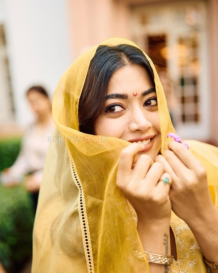 Chhaava Actress Rashmika Mandanna Cute in a Yellow Salwar Photos 05