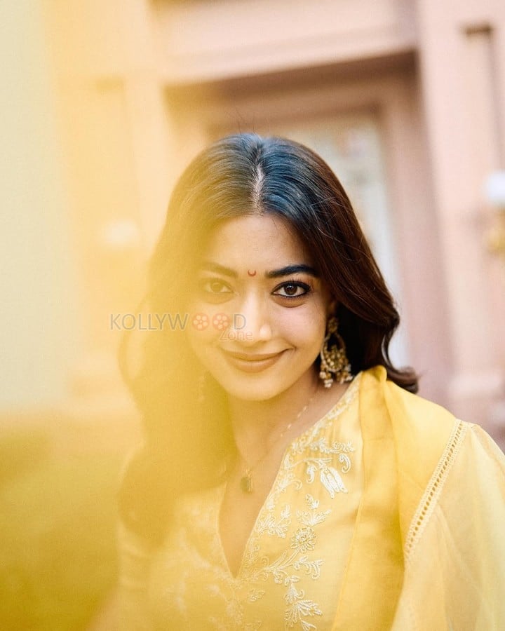 Chhaava Actress Rashmika Mandanna Cute in a Yellow Salwar Photos 07