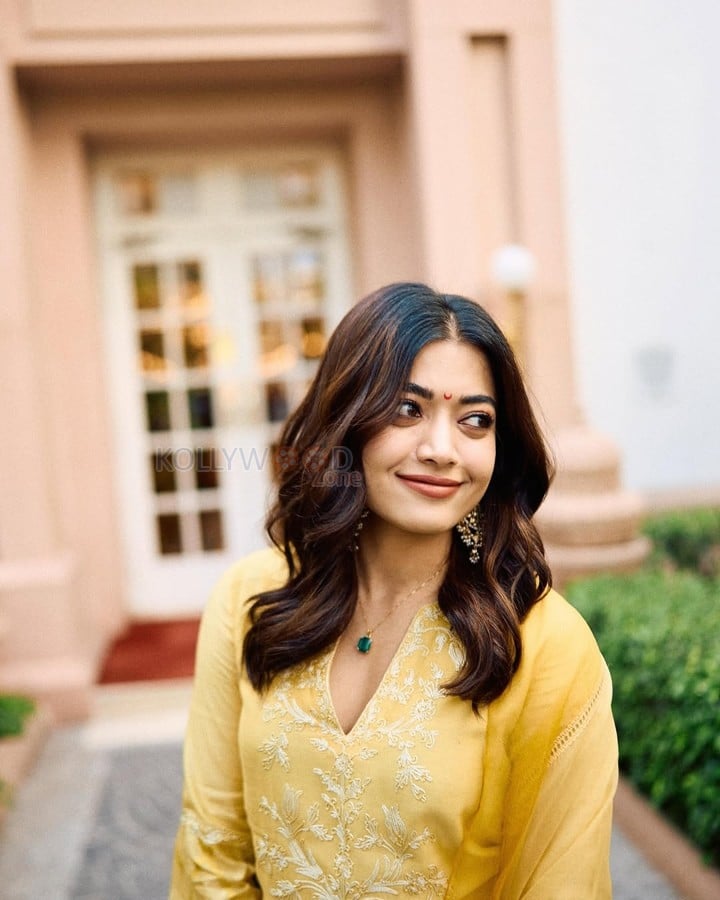 Chhaava Actress Rashmika Mandanna Cute in a Yellow Salwar Photos 08