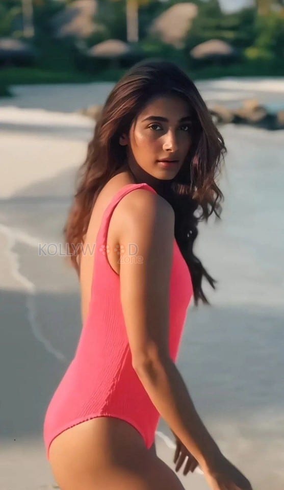 Chocolate Beauty Pooja Hegde in a Hot Pink Bikini Photos 02