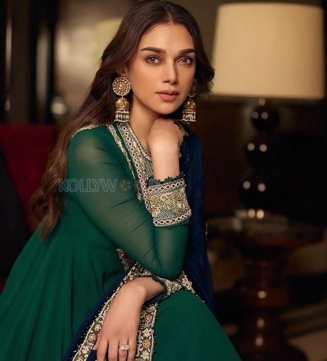 Elegant Aditi Rao Hydari in a Blue and Green Sharara Set Pictures 04