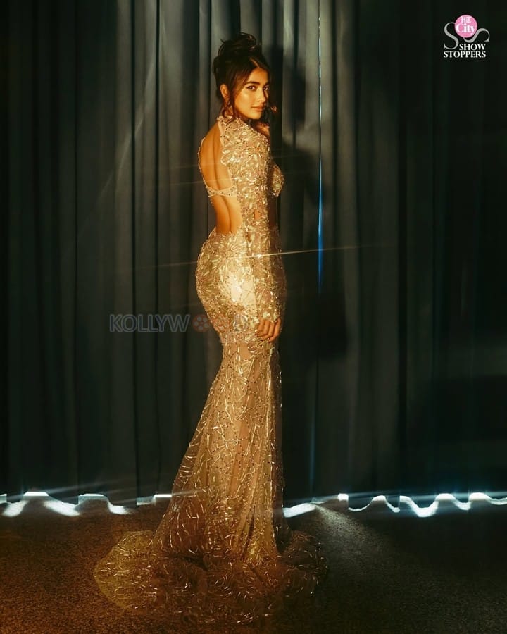 Glam Pooja Hegde in a Golden Mini Dress Photos 01