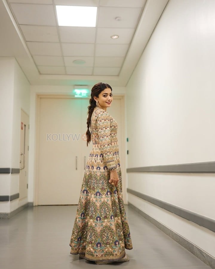 Gorgeous Actress Rashmika Mandanna in a Floral Embroidered Gown Photos 02