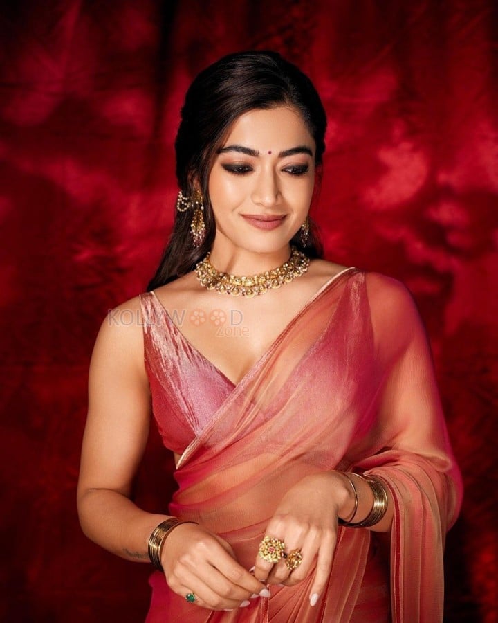 Gorgeous Rashmika Mandanna in a Pink Saree at Pushpa 2 Event Photos 01