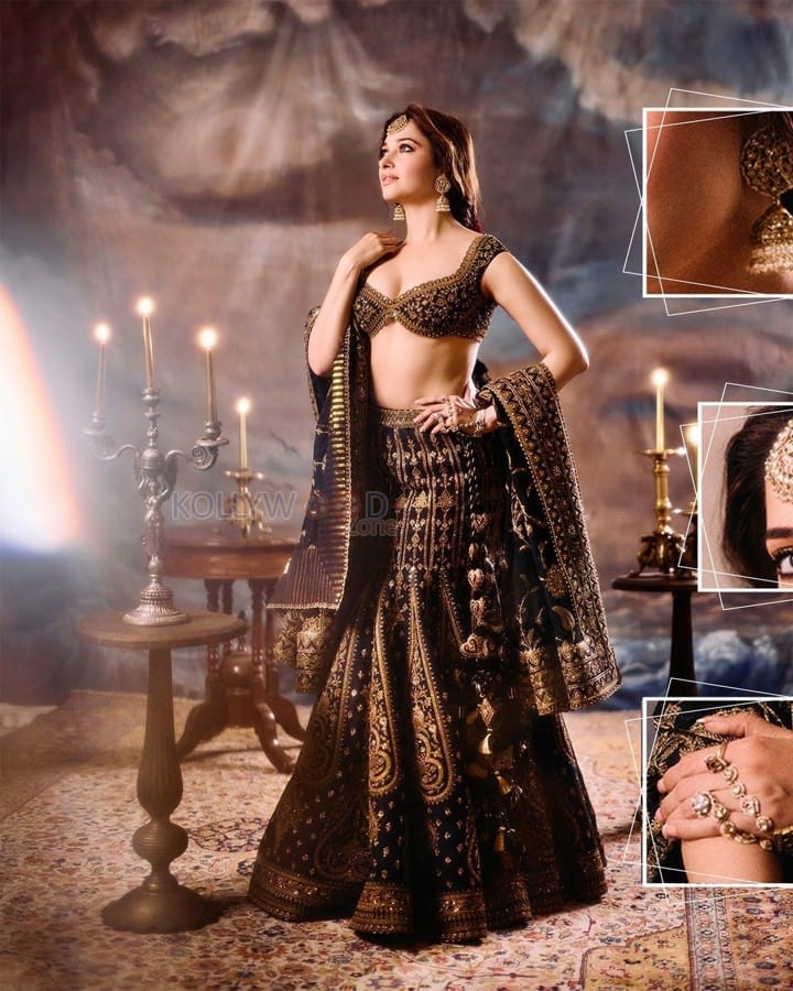 Gorgeous Tamannaah Bhatia in a Black and Golden Lehenga Photoshoot Pictures 01