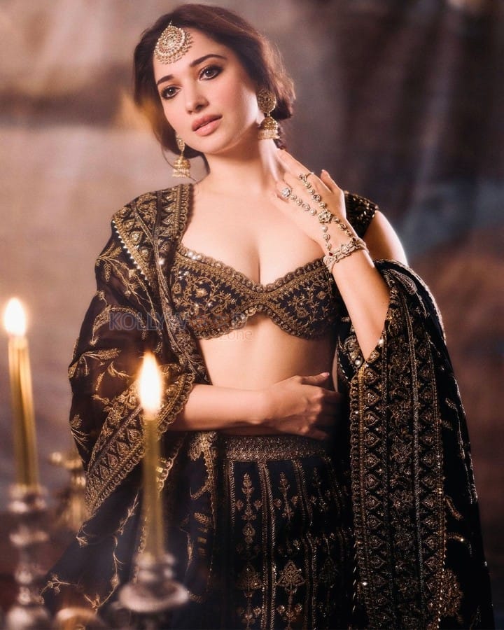 Gorgeous Tamannaah Bhatia in a Black and Golden Lehenga Photoshoot Pictures 07