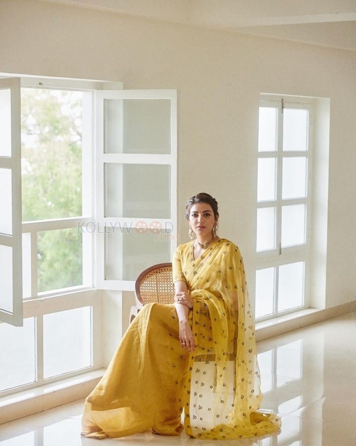 Graceful Kajal Aggarwal in a Bright Yellow Embellished Saree Pictures 07