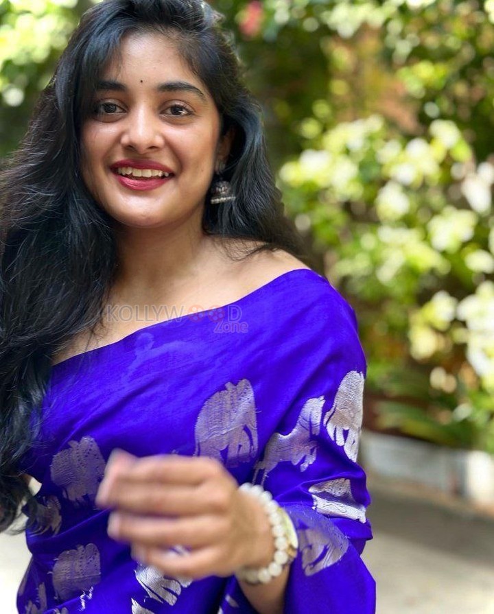 Heroine Nivetha Thomas in a Blue Saree Photos 03