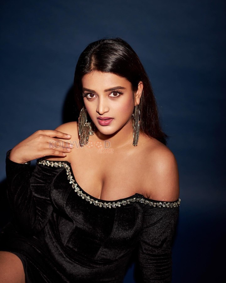 Hot Nidhhi Agerwal in a Adele Black Velvet Corset Rhinestone Dress Pictures 03