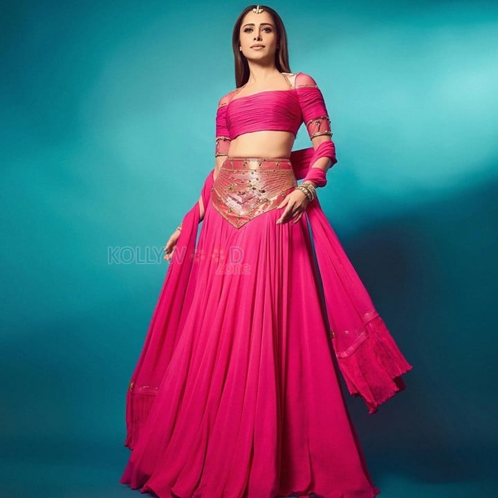 Hot Nushrratt Bharuccha in a Manish Gharat Pink Chiffon Lehenga Photos 02