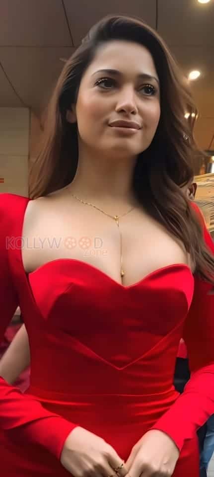 Hot Tamannaah Bhatia Cleavage in a Revealing Red Dress Photos 04